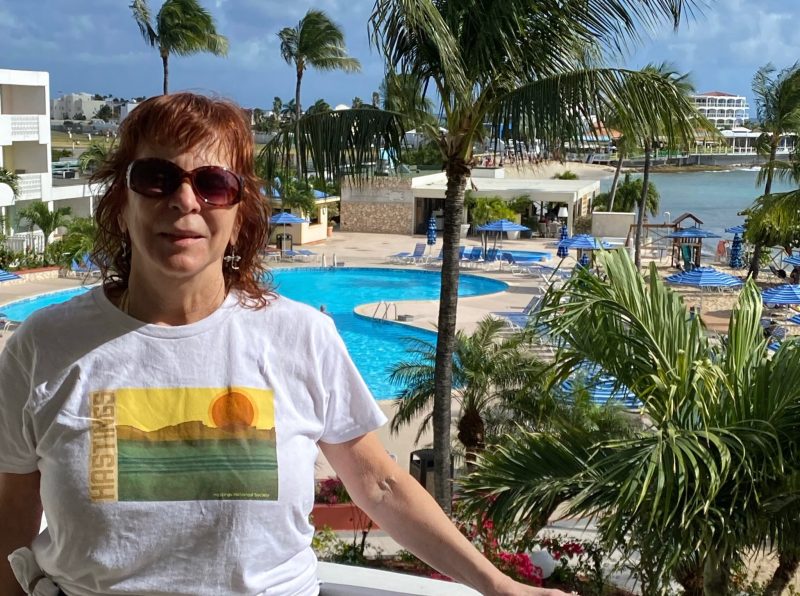 Lori Murray wearing "retro Graphic" t-shirt on vacation